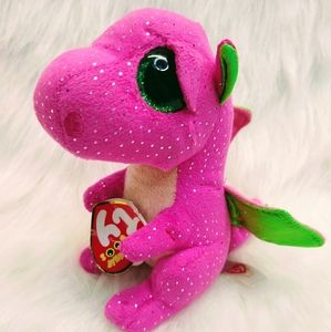 TY Beanie Boos 2017 "Darla" Dragon 6" Pink Green Glitter Eyes&Wings Plush LNC